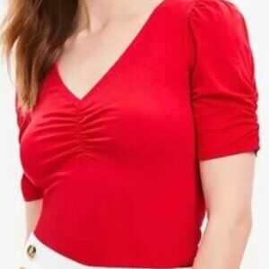 Loft Women's Red Cinched V Neck Top - size M